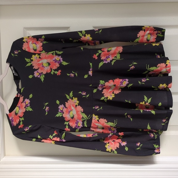 ASOS | Grey Orange Floral Peplum Top Jersey Knit Tie Back Lined - Picture 2 of 16